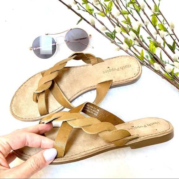 🍂HUSH PUPPIES-leather sandals/braided detailing - Picture 1 of 6